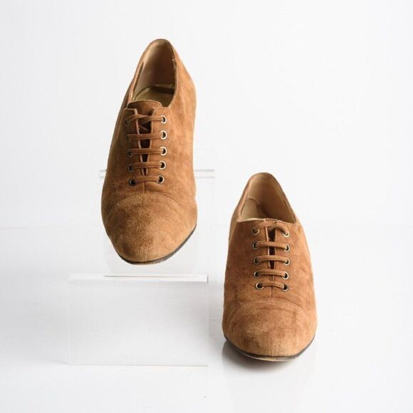 Vintage Escada Womens Brown Suede Lace Up Heels Shoes Bootie US 6 Made Italy - Picture 4 of 8